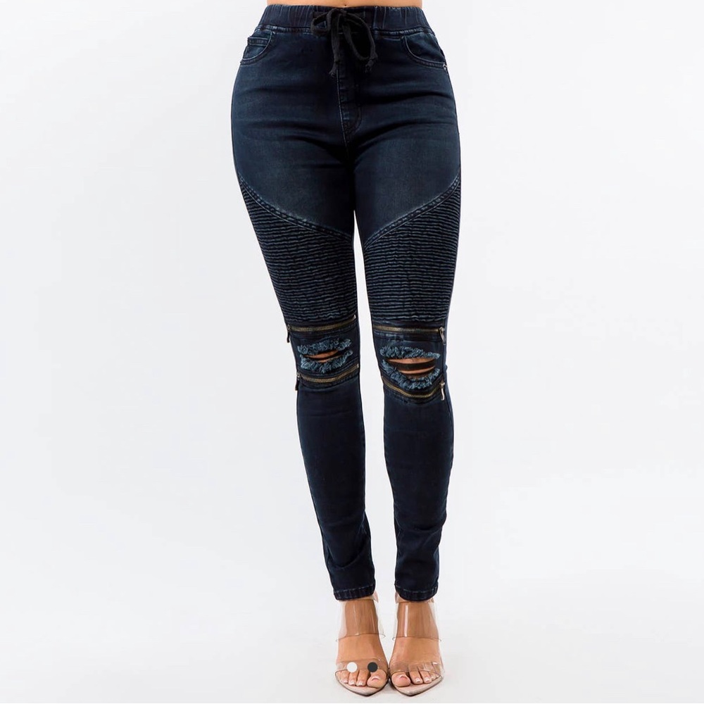 High Waist Distressed Moto Jeans